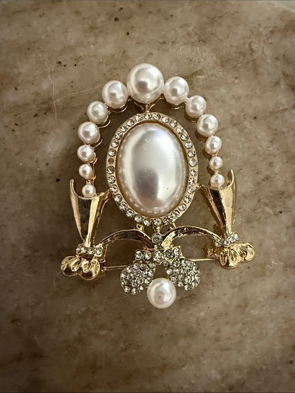 Gold-Tone Pearl & Crystal Statement Brooch